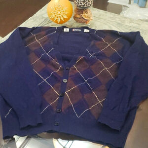 Austin Reed Navy and Brown Argyle Cardigan